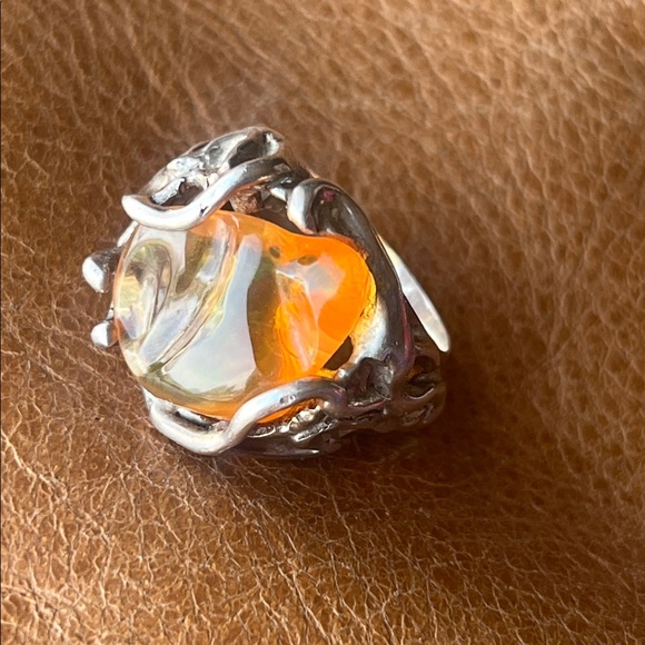 950 silver Mexican fire opal ring - Picture 6 of 10